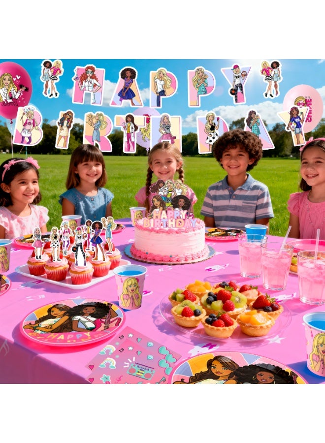 ILovhaprty Barbie Princess Birthday Party Decorations for 10 Guests, 98pcs Barbie Party Tableware Set - Barbie Backdrop Balloon Banner Tablecloth Cake Toppers etc Princess Party Supplies - Image 5