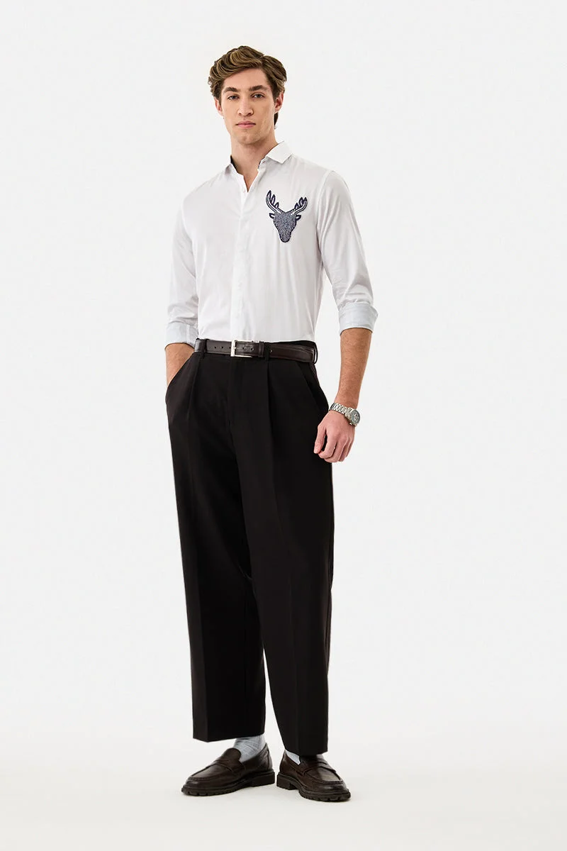 SNITCH White Embroidered Long Sleeve Slim Fit Shirt