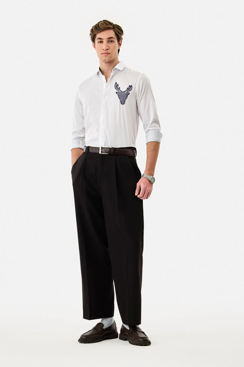 سنيتش White Embroidered Long Sleeve Slim Fit Shirt
