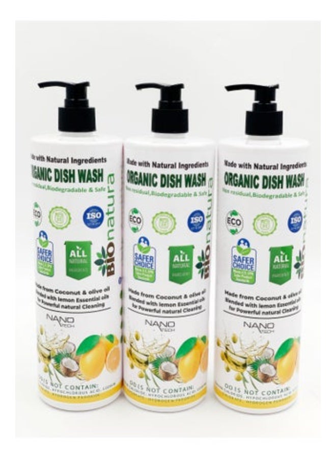 BioNatura Organic Dish Soap – 1L × Pack of 3 | Natural, Non-Toxic, Safe for Baby Bottles, Eco-Friendly & Biodegradable, Gentle on Hands, Lemon Fresh Scent - Image 1