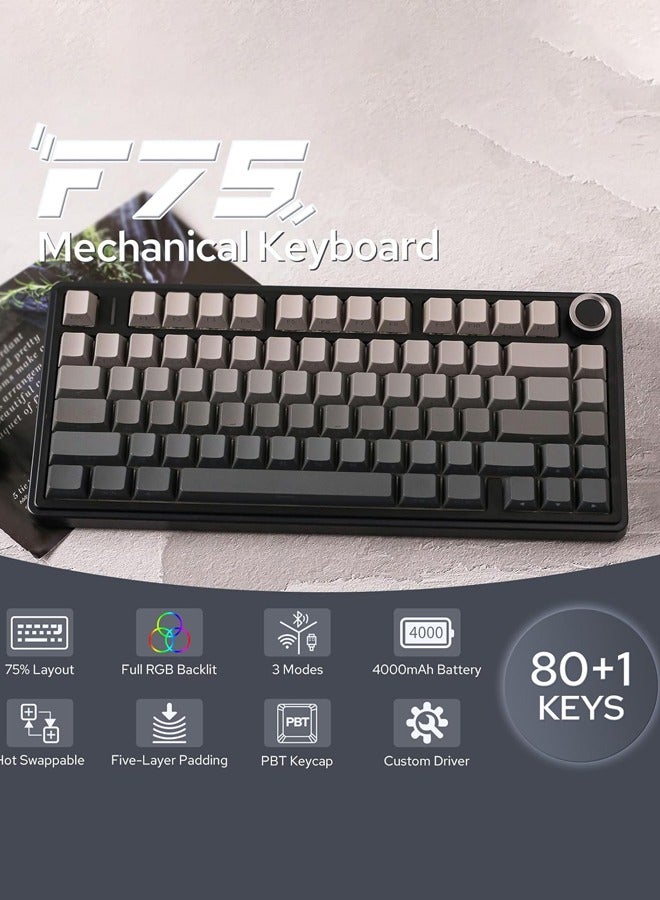 AULA F75 75% Gaming Keyboard,Wireless Gasket Mechanical Keyboard, Hot Swappable Gaming Keyboard with Five-Layer Padding&Knob, Bluetooth/2.4GHz/USB-C, RGB Backlit(Black Gradient,Reaper Switch) - Image 3