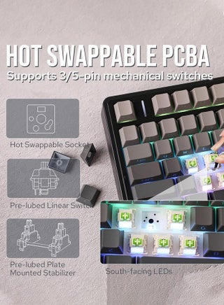F75 75% Gaming Keyboard,Wireless Gasket Mechanical Keyboard, Hot Swappable Gaming Keyboard with Five-Layer Padding&Knob, Bluetooth/2.4GHz/USB-C, RGB Backlit(Black Gradient,Reaper Switch) - view 5