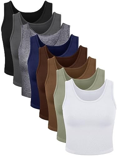 Geyoga 8 Pieces Womens Crop Tank Tops Sleeveless Crop Cami Tops Basic Cropped Tank for Yoga Workout SportsMedium - Image 1
