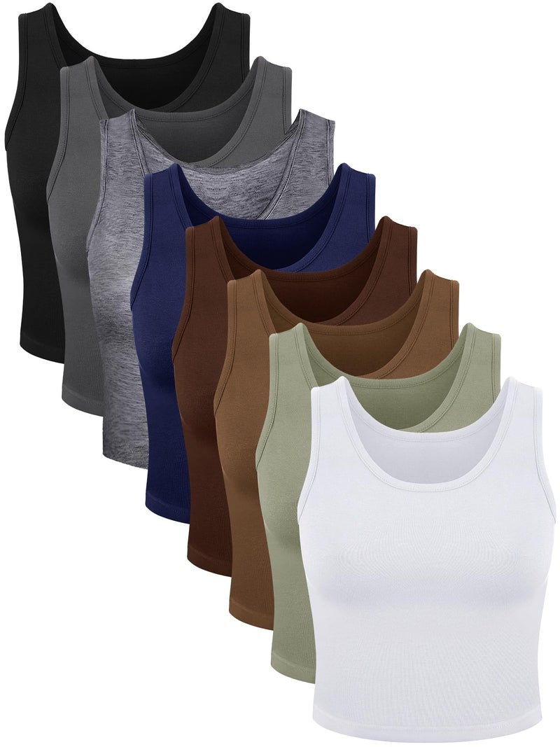 Geyoga 8 Pieces Womens Crop Tank Tops Sleeveless Crop Cami Tops Basic Cropped Tank for Yoga Workout SportsMedium - Image 2