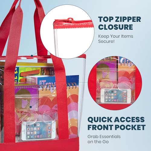 Handy Laundry Clear Tote Bag - Zipper Closure, Long Shoulder Strap, Fabric Trimming. (Red) - Image 4