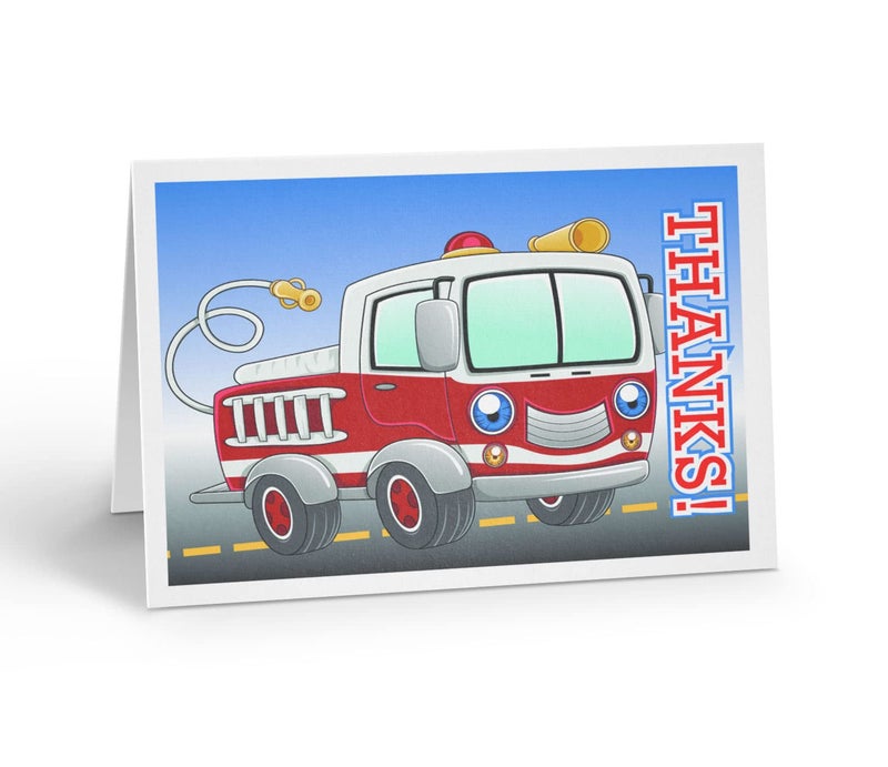 Stonehouse Collection Fire Truck Thank You Note Card 10 Boxed Cards Envelopes USA Made Standard
