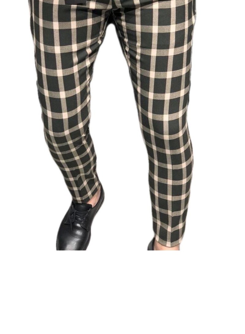 Men Slim Fit Plaid Chino Pants Checkered pattern
