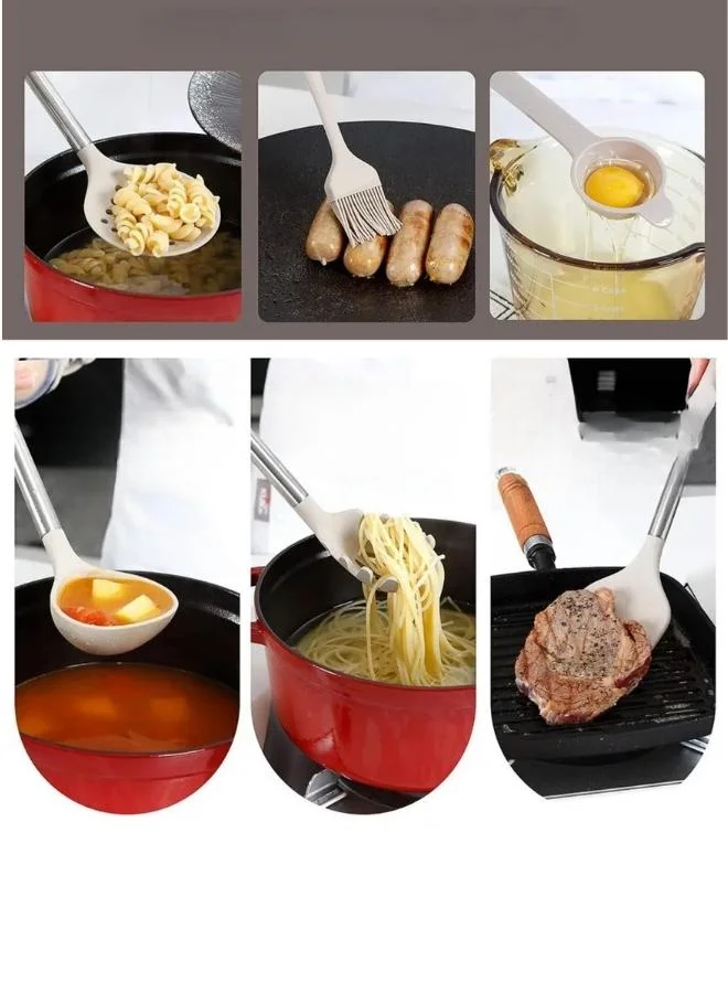 QUESERA Silicone cooking utensil set with stainless steel handle