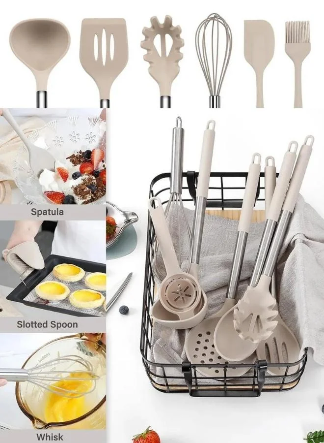 QUESERA Silicone cooking utensil set with stainless steel handle