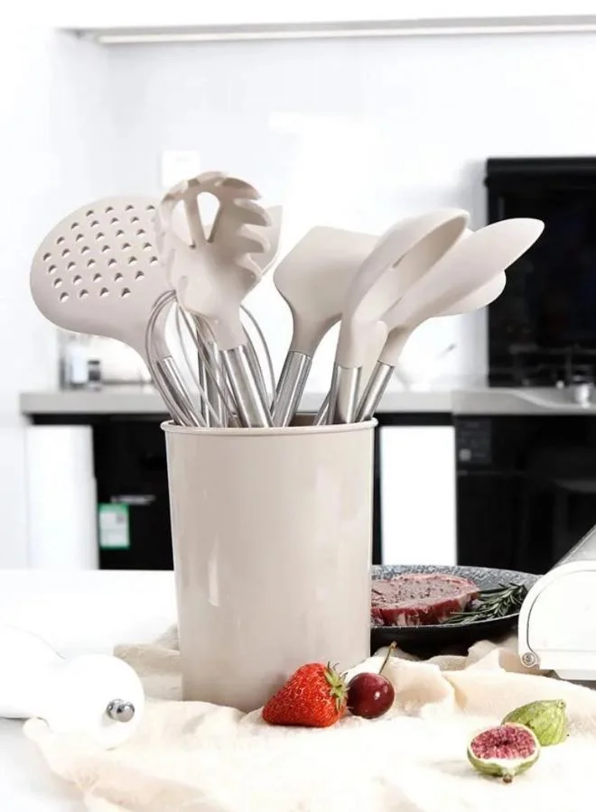 QUESERA Silicone cooking utensil set with stainless steel handle