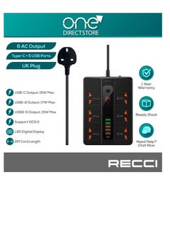 Phone Planet Recci PD+QC UK Plug Power Socket (6 AC Outlets, Type-C + 5 USB Ports  - Image 3