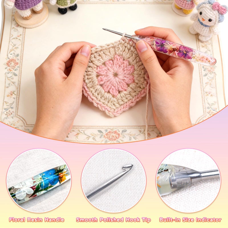 Reessy 5.0mm Crochet Hook with Floral Resin Handle â€“ Ergonomic Grip & Hand-Polished Stainless Steel Tip â€“ Smooth Glide Crochet Hook for Beginners, Arthritic Hands & Gifts (H-5.0mm) - Image 4
