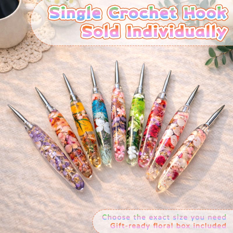 Reessy 5.0mm Crochet Hook with Floral Resin Handle â€“ Ergonomic Grip & Hand-Polished Stainless Steel Tip â€“ Smooth Glide Crochet Hook for Beginners, Arthritic Hands & Gifts (H-5.0mm) - Image 3