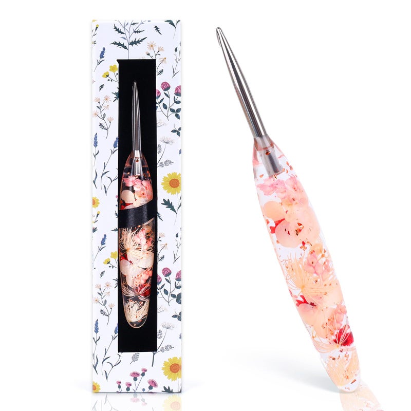 Reessy 5.0mm Crochet Hook with Floral Resin Handle â€“ Ergonomic Grip & Hand-Polished Stainless Steel Tip â€“ Smooth Glide Crochet Hook for Beginners, Arthritic Hands & Gifts (H-5.0mm) - Image 1