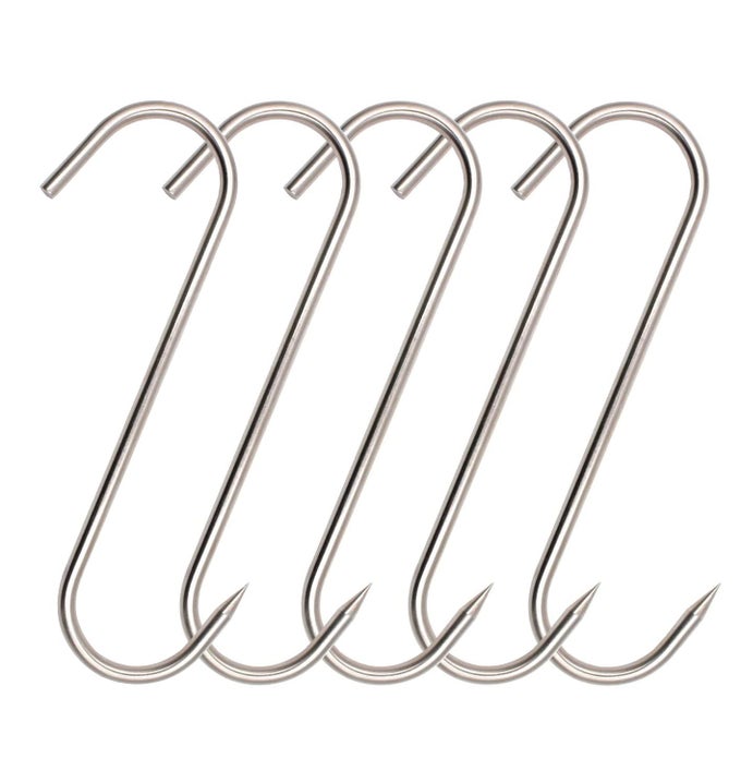 MEAT HOOKS8 INCH 5MM 304 STAINLESS STEEL HEAVY DUTY BUTCHER HOOK MEAT HANGER HOOKS FOR SMOKINGGRILLINGBEEF RIB BARBECUEBBQ 5PACK MAX LOAD 150 POUND