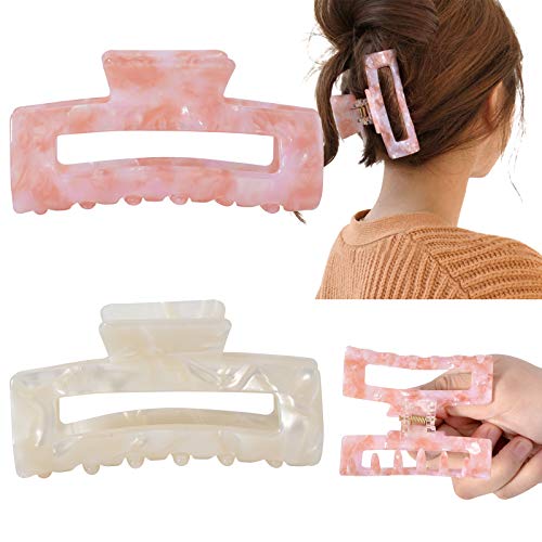 Aileam Big Claw Tortoise Banana Pink French Celluloid Leopard Print Clips for Women's & Girls' Thick and Thin Hair - 3.3 Inch, Strong Hold, 2 Color Options (2 Packs) - Image 1