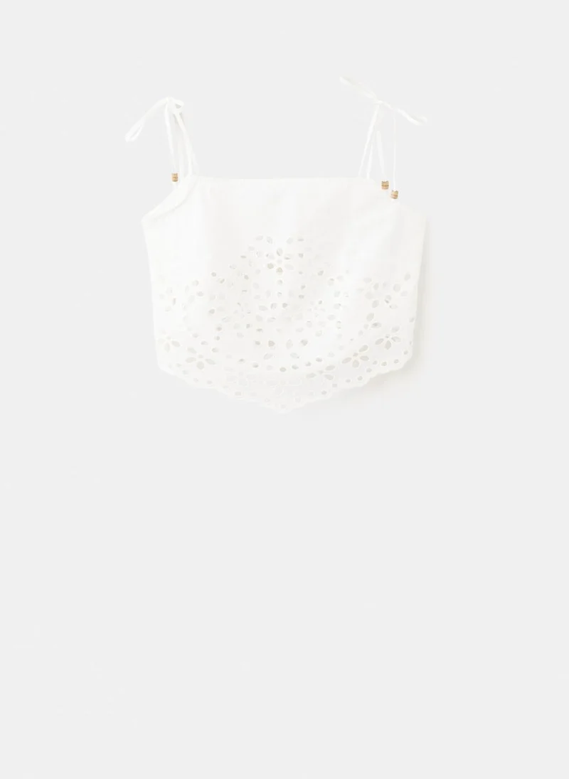 Mango 02-OFFWHITE Embroidered Open-Work Top for Women | Best Price UAE