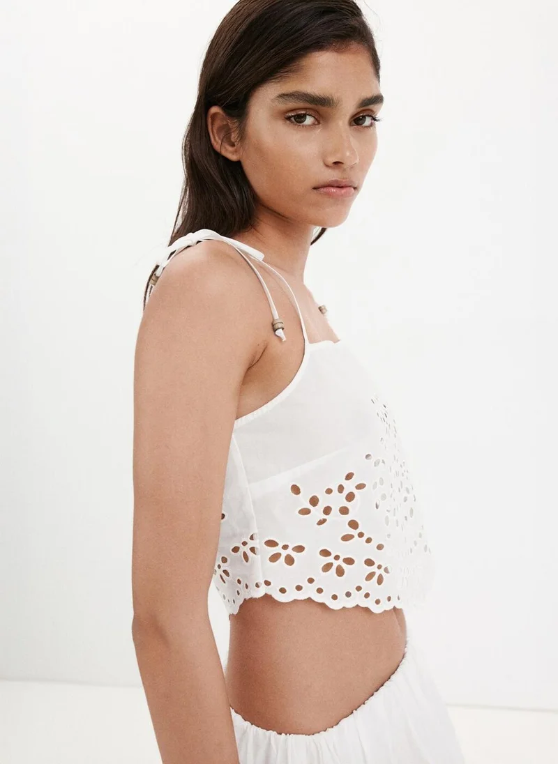Mango Embroidered Open-Work Top