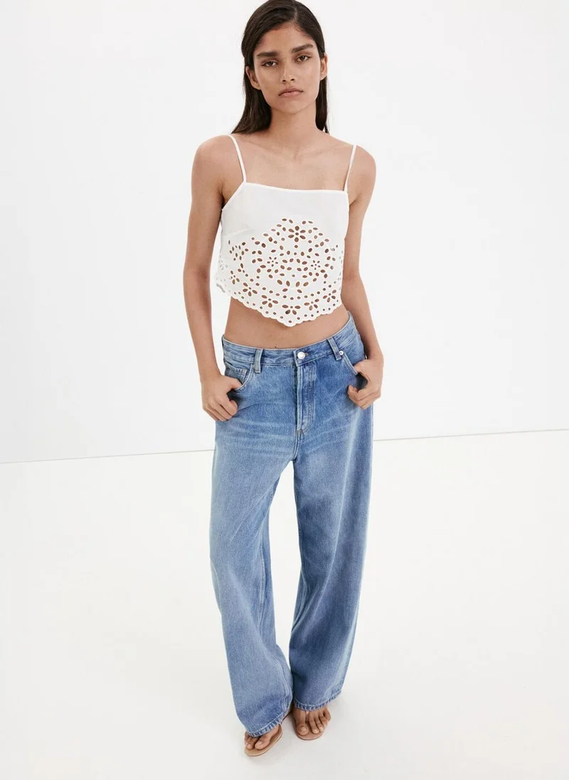 Mango 02-OFFWHITE Embroidered Open-Work Top for Women | Best Price UAE