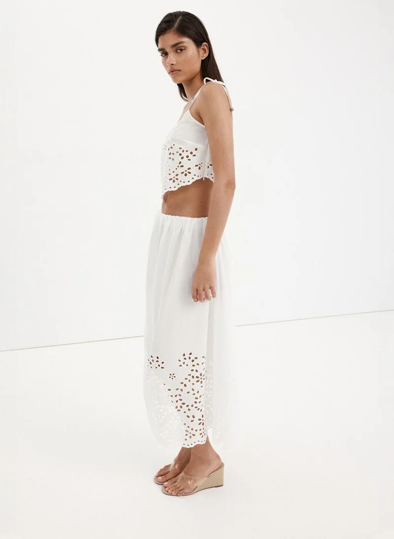 Mango 02-OFFWHITE Embroidered Open-Work Top for Women | Best Price UAE