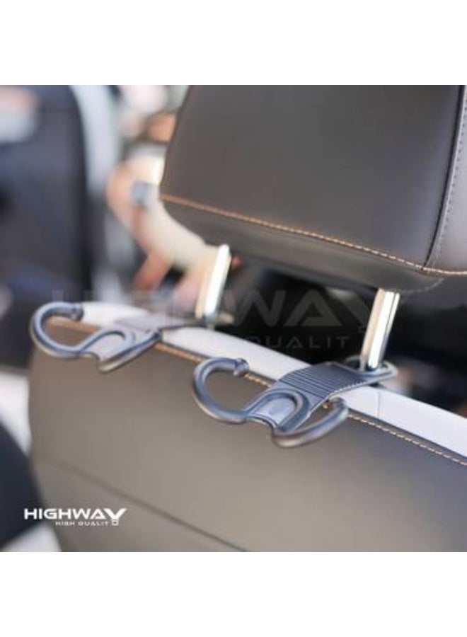 HIGHWAY Car Seat Headrest Hanger Hooks - Dual Storage Hooks for Bags, Purses & Groceries - Black (2 pices) - Image 1