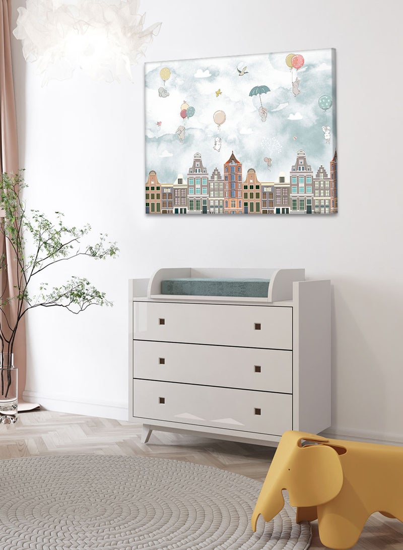 لوحة كانفاس على إطار خشبي بتصميم أرانب مع بالونات، للمنزل، غرفة المعيشة، المكتب، الديكور - Image 2