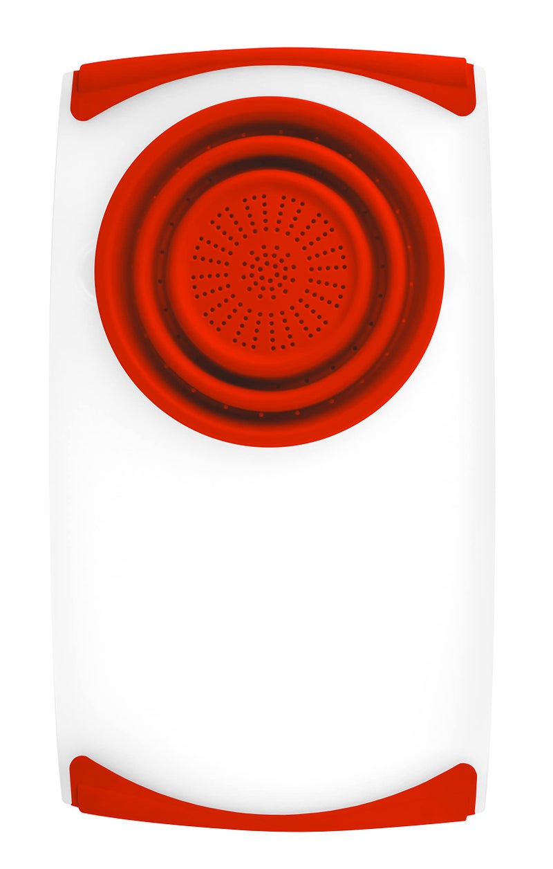 Dexas Over the Sink Poly Cutting Board with Collapsible Colander Strainer 115 x 20NaturalRed