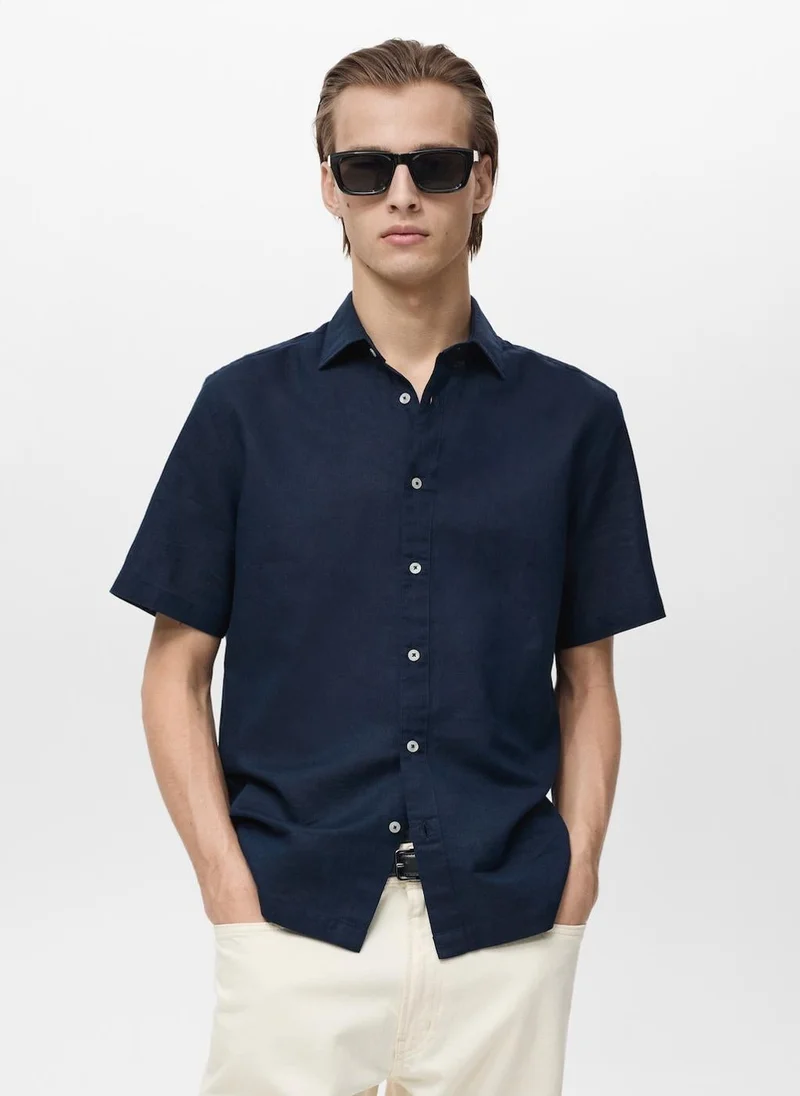 Mango Man short sleeve linen-blend shirt