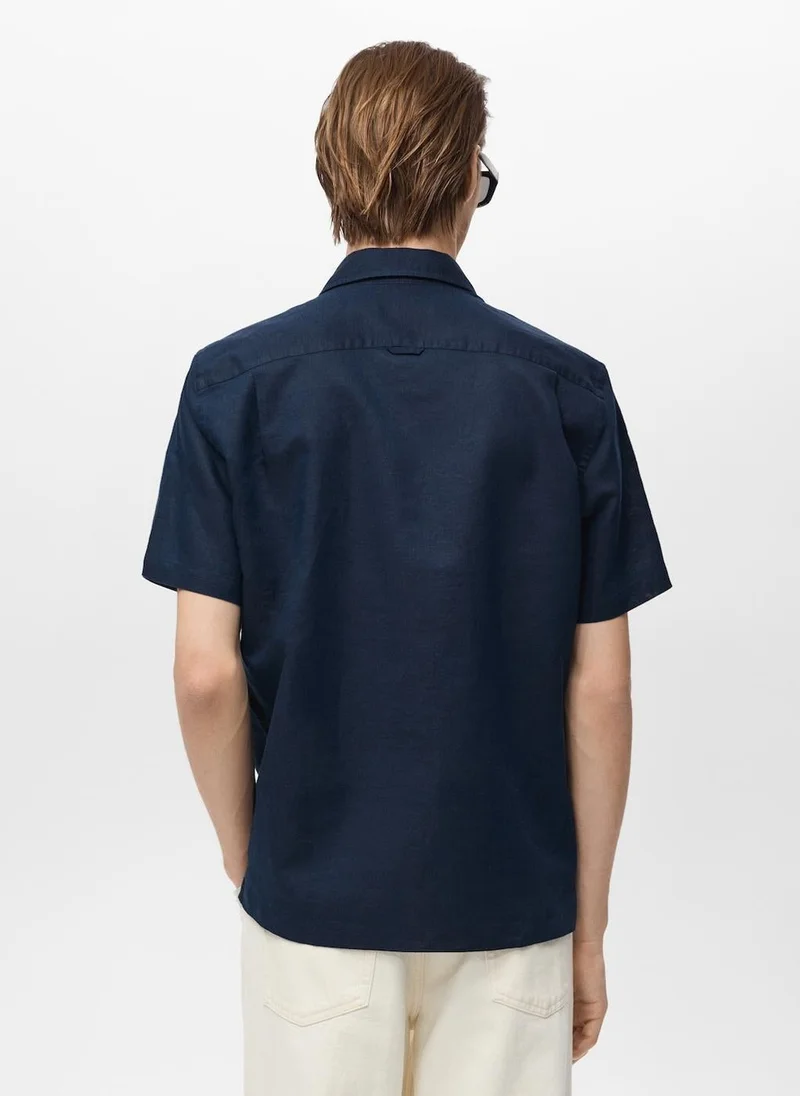 Mango Man short sleeve linen-blend shirt