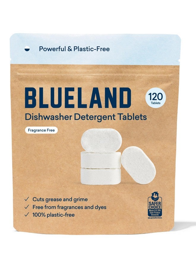 BLUELAND Plastic-Free Dishwasher Detergent Tablets, 120 Count, Unscented - Image 1