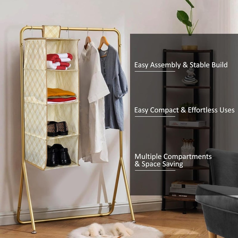 Kuber Industries Kuber Industries Pack of 2 Shoe Rack | 4 Shelf Foldable Storage Rack | Clothes Hanging Organizer | Shoe Storage Organizer | Closet Organizer with Velcro | Cabinet Storage Rack | Check-Print | Cream  - Image 3