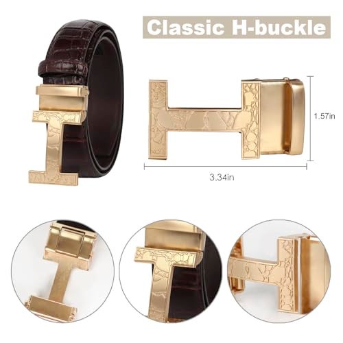 Aurolran Men&Womens Leather Dress Belt Business Automatic Buckle Belt Color-Black Silver Gold - Image 3