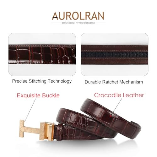 Aurolran Men&Womens Leather Dress Belt Business Automatic Buckle Belt Color-Black Silver Gold - Image 2