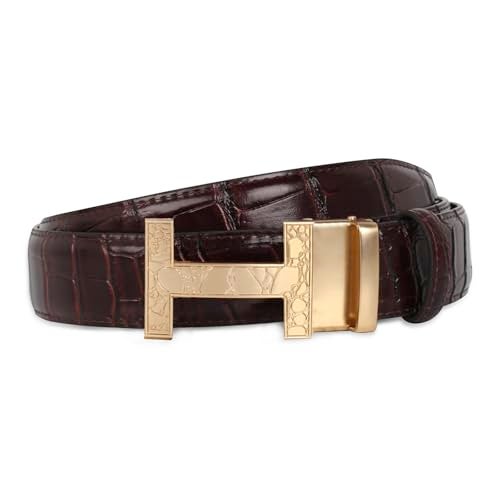 Aurolran Men&Womens Leather Dress Belt Business Automatic Buckle Belt Color-Black Silver Gold - Image 1