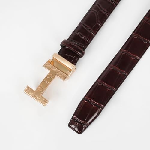 Aurolran Men&Womens Leather Dress Belt Business Automatic Buckle Belt Color-Black Silver Gold - Image 4