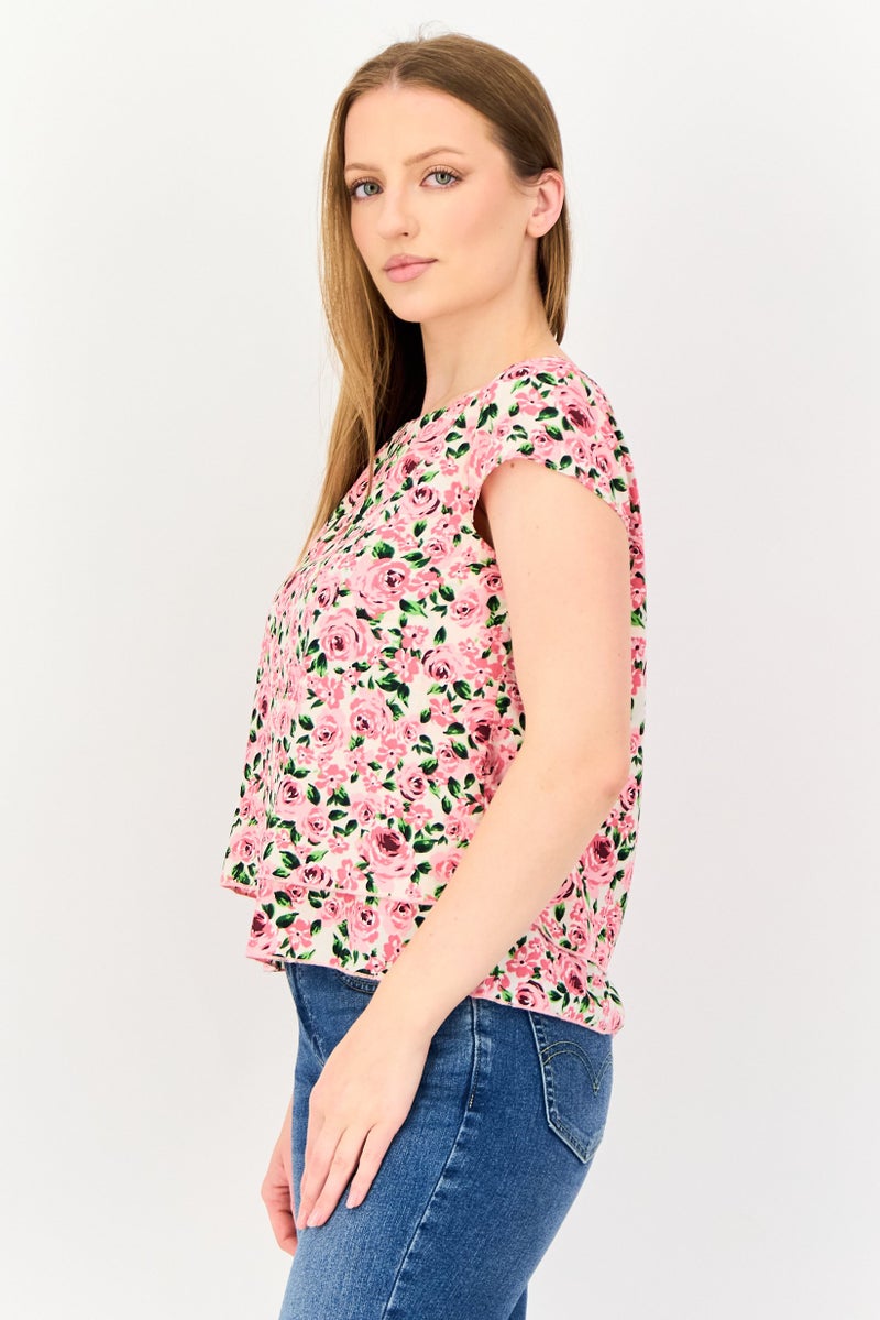 VERO MODA I scenery By Vero Moda Women Round Neck Short Sleeve Floral Print Top, Multicolor - Image 3