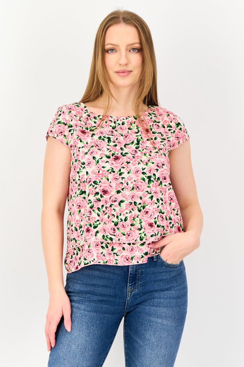 VERO MODA I scenery By Vero Moda Women Round Neck Short Sleeve Floral Print Top, Multicolor - Image 1