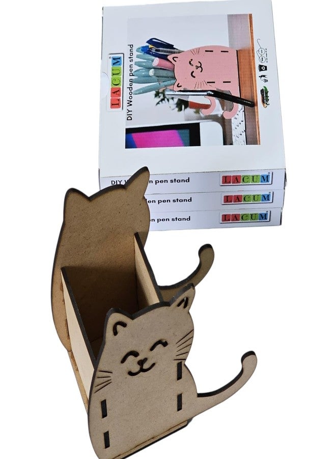 LACUM®'s Kids DIY Wooden Pen Stand Craft Combo Set, Wooden Pen Holder Making Kit, Return Gift Set (Cat Set of 3)