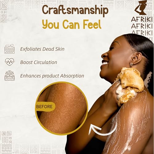 AFRIKI African Net Sponge Premium Authentic Exfoliating Body Scrubber Extra Long Stretch Bath Sponge for Shower Deep Exfoliating Washcloth for Smooth Skin 1 Pack Champagne Gold - Image 3