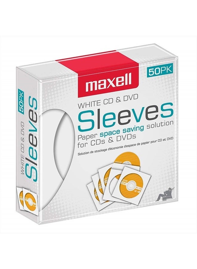Maxell 190135 Protective Thin Clear Plastic Easy Storage CD & DVD Sleeves White 50 Pack (Paper) - Image 2
