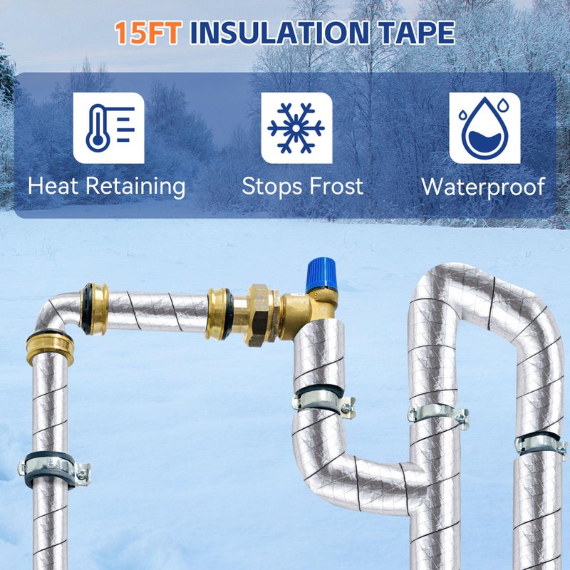 Saillong Pipe Wrap Insulation, 15 Ft Foil Backed & Natural Cotton Outdoor Water Pipe Insulation Wrap, Prevents Freezing & Condensation, Ideal for Hot & Cold Water Pipes, 2'' Wide x 1/2'' Thick - Image 5