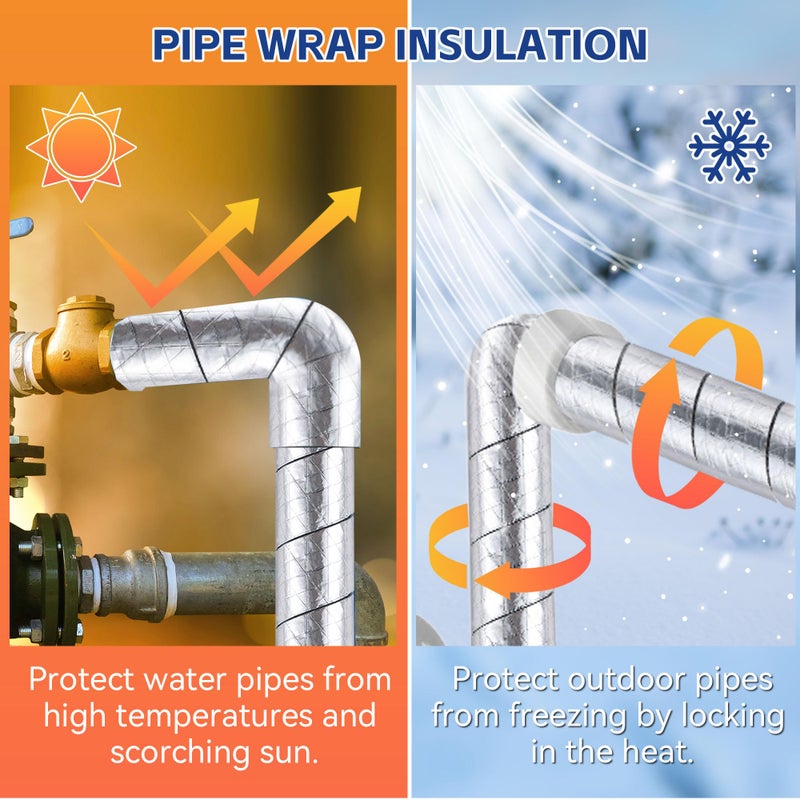 Saillong Pipe Wrap Insulation, 15 Ft Foil Backed & Natural Cotton Outdoor Water Pipe Insulation Wrap, Prevents Freezing & Condensation, Ideal for Hot & Cold Water Pipes, 2'' Wide x 1/2'' Thick - Image 4