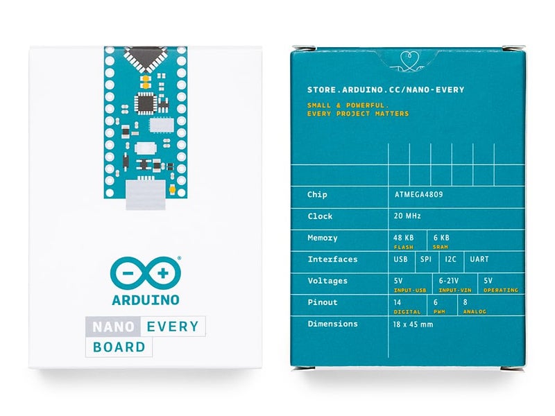 Arduino Nano Every [ABX00028] â€“ ATmega4809, 48KB Flash, 6KB SRAM, 20 Digital I/O, 8 Analog Inputs, Micro USB Type-B, Compatible with Arduino IDE for Embedded Projects - Image 2