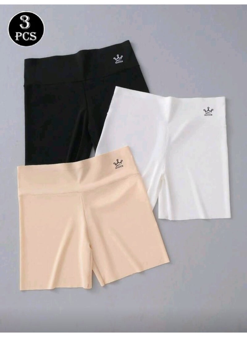 Shein 3pcs Women High Waist Smooth Panties, Comfortable Breathable Solid Color & Printed Design, Seamless Tummy Control, Non-Slip Shorts - Image 1