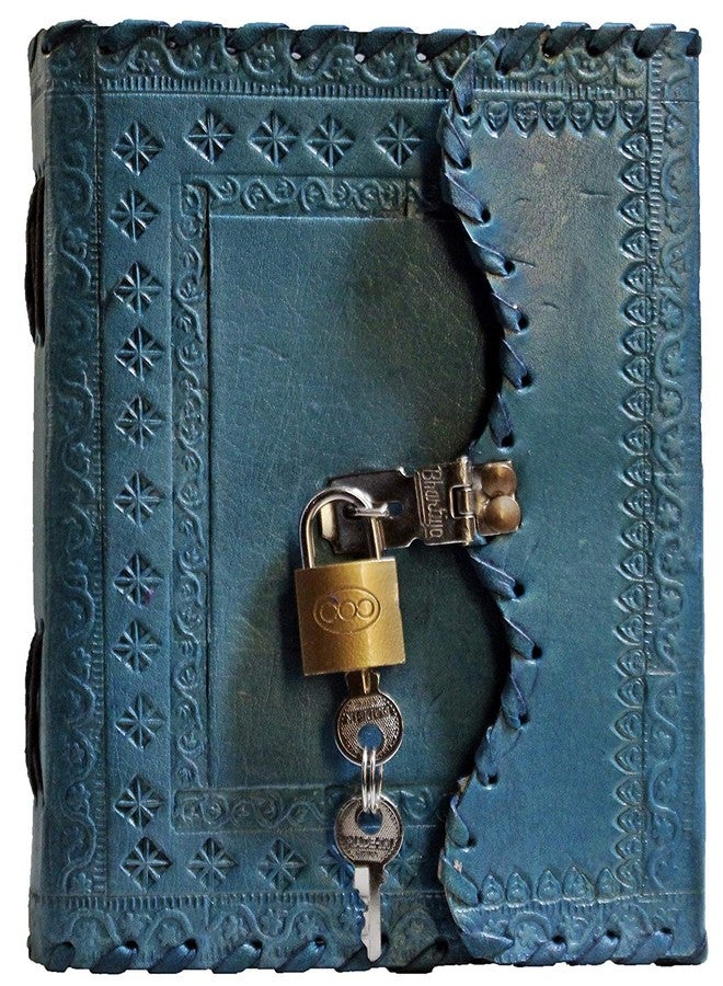 TUZECH Leather Journal for Men and Women Diary to Write Poems,Sketchbook Book of Shadows, Record Keeping Notebook Personal Memoir with Lock and Key Leather Bound - Unlined (Blue) - Image 1