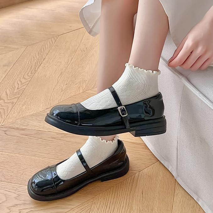 ChicAbode Women Socks,Women Ruffle Frilly Rib Knit Ankle Socks,Heart Pattern Textured Casual Cute Low Cut Socks 5 Pairs (Cotton, A) - Image 3