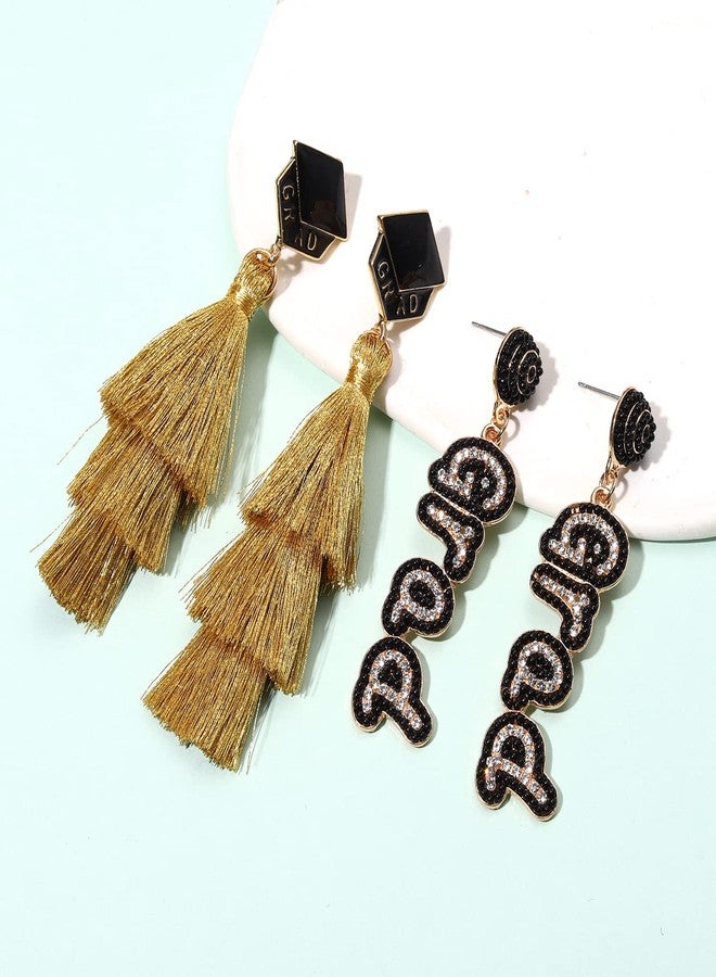 HZEYN Graduation Gifts for Her 2025 Beaded Grad Earrings Layered Tassel Dangle Earrings for Women College Graduation Gifts (Grad Tassel) - Image 3