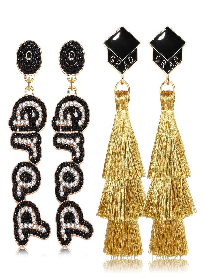 HZEYN Graduation Gifts for Her 2025 Beaded Grad Earrings Layered Tassel Dangle Earrings for Women College Graduation Gifts (Grad Tassel) - Image 1