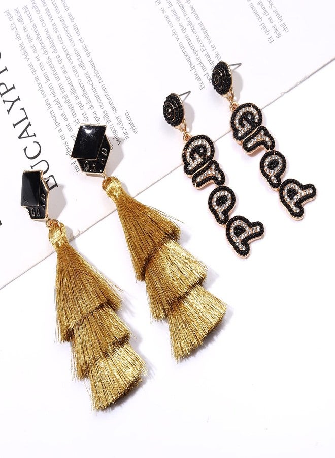 HZEYN Graduation Gifts for Her 2025 Beaded Grad Earrings Layered Tassel Dangle Earrings for Women College Graduation Gifts (Grad Tassel) - Image 2