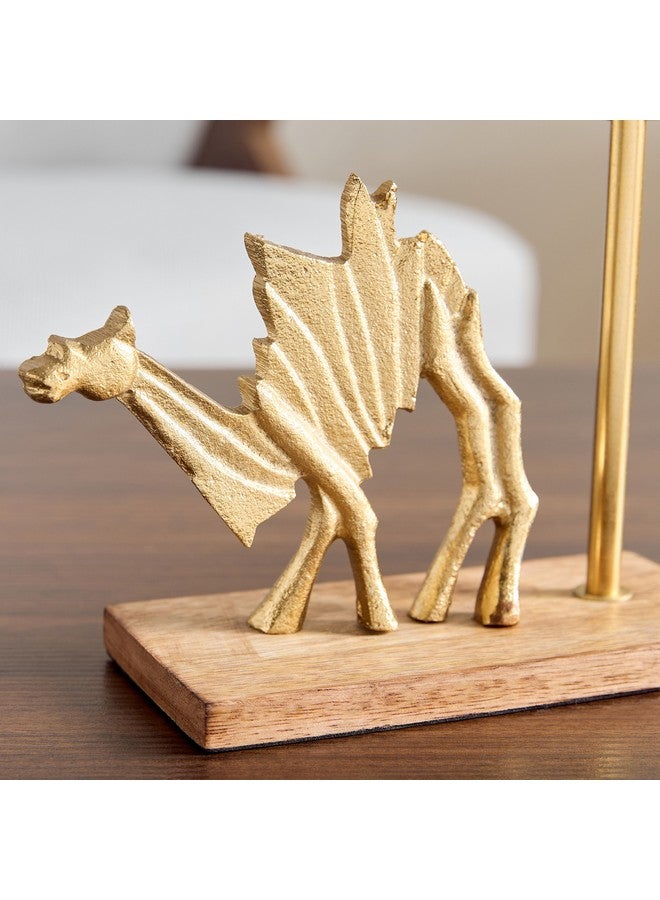 Home Box Rayon Aluminium Camel Taper Candleholder with Wooden Base 21 x 8 x 18.5 cm - Image 3